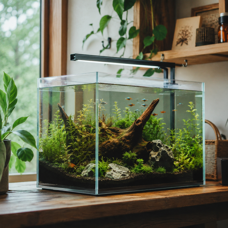 Planted freshwater aquarium tank, ideal for beginners choosing their first fish